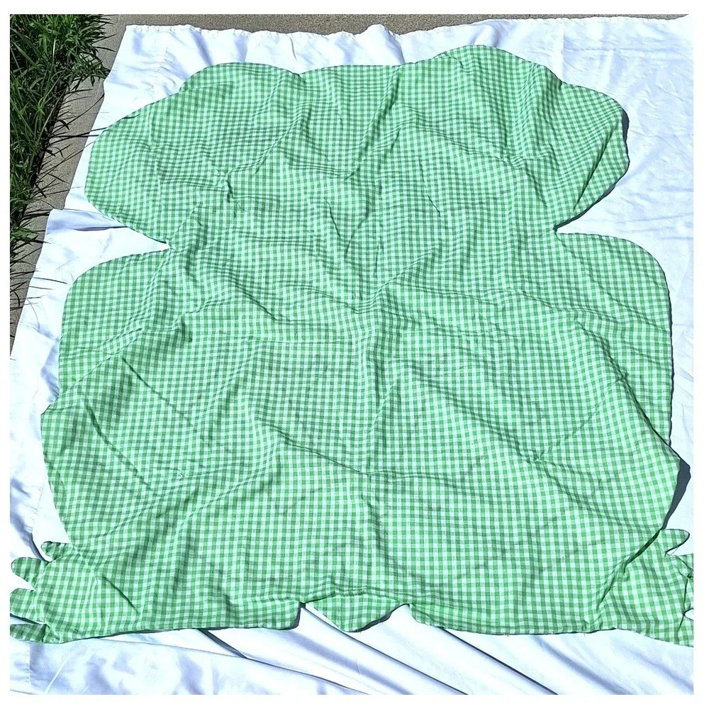 Vtg Handmade Frog Quilt Gingham Green White Nursery Blanket Wall Hanging 45x40‎